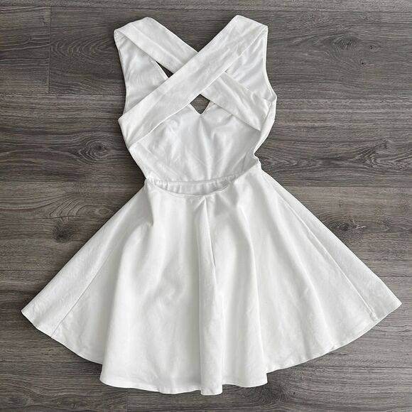 Lulus Going Steady Backless Skater Mini Dress XS White Fit & Flare Bridal Party - Picture 9 of 11